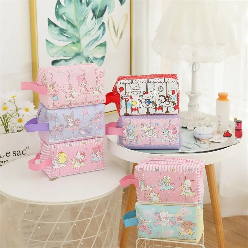 

Cartoon Large Capacity Hello Kitty Cosmetic Bag Carousel My Melody Student Large Capacity Pencil Case Handbag Cosmetic Bag