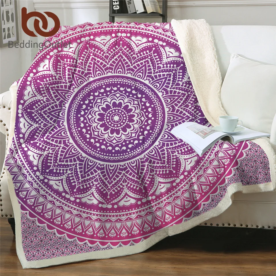 BeddingOutlet женское бархатное плюшевое одеяло с розовой мандалой Sherpa богемное