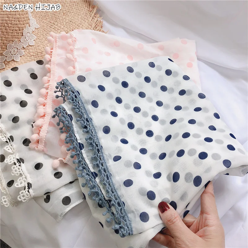 Новый шарф с вышивкой и помпоном хиджаб принтом в горошек модные шарфы шали