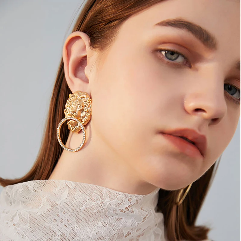 Earrings For Women Jewelry Gold Lion Fashion Black Friday 2019 Christmas Holiday Gift Ladie Big Drop Dangle Statement | Украшения и