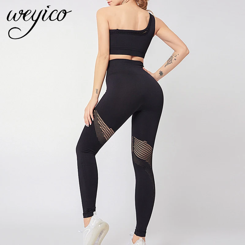 Yoga Set Women SportWear Seamless Fitness Suits Female Gym Clothing Legging One shoulder 2 pieces Workout Sport Clothes | Спорт и