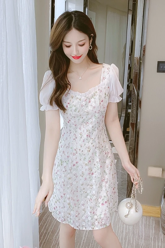 

COIGARSAM Floral Print Women dress Spring Summer Chiffon Dresses 1311