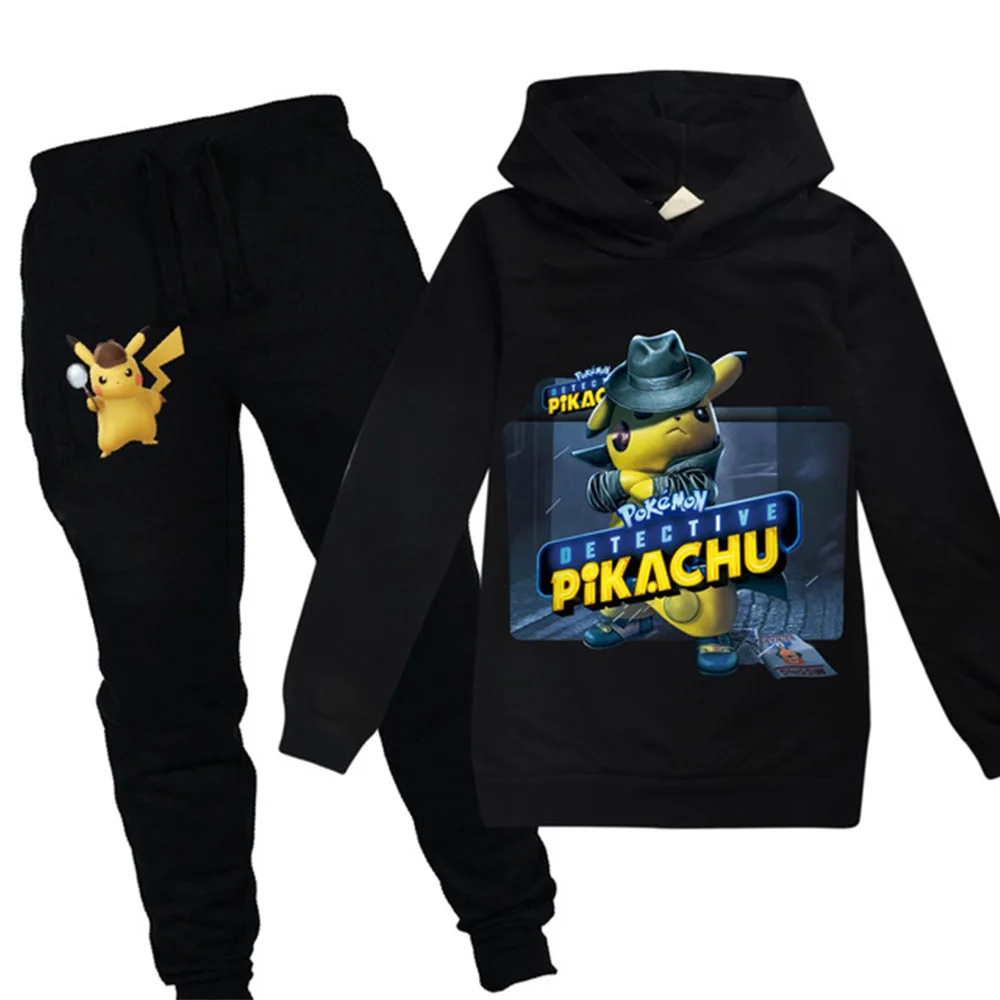 POKEMON GO Detective Pikachu/детская одежда для мальчиков и девочек осенний Свитшот комплект из 2 предметов, хлопковые спортивные толстовки с длинными рукавами и рисунком, Комплект футболок