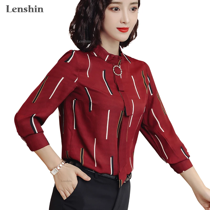 Lenshin женские рубашки в полоску элегантная блуза с круглым вырезом офисная одежда