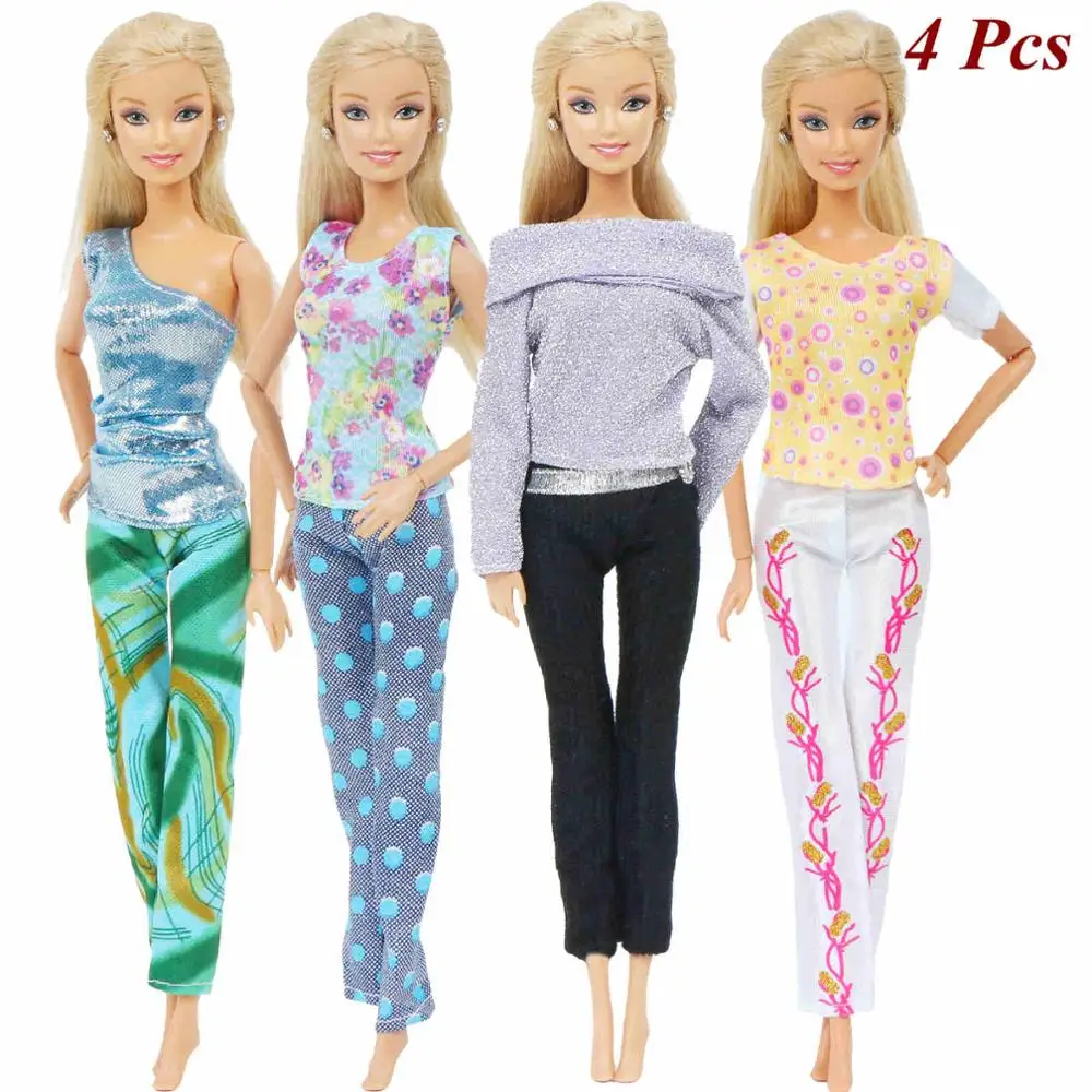 Just 4 Outfits 4/1 шт./партия, модная одежда смешанного стиля повседневная одежда топы с цветочным принтом, брюки, Одежда для куклы Барби, 12 дюймов, аксессуары - Цвет: Just 4 Outfits