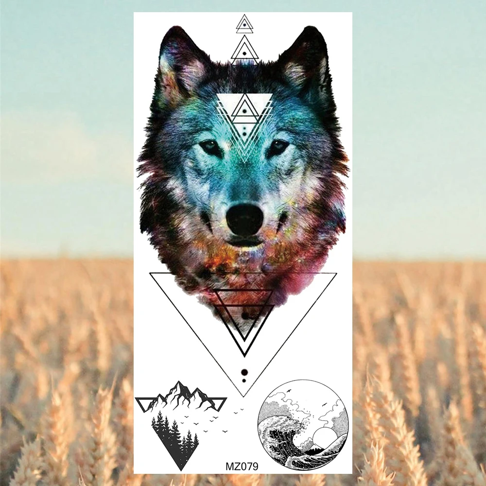 Временные татуировки для женщин и мужчин 3D тигр роза цветок геометрический волк