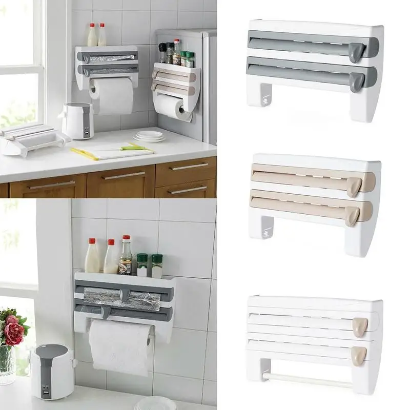 

Kitchen Organizer Paper Towel Holder Cling Film Cutting Holder Storage Foil Sauce Shelf Tin Kitchen Rack Bottle Paper I0E6