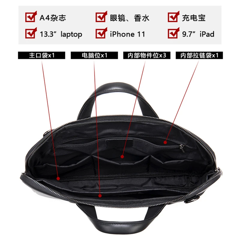High Quality Men's Genuine Leather Briefcase For Male Business Laptop Bags Office New Women's Handbags Documents Portfolio Bag