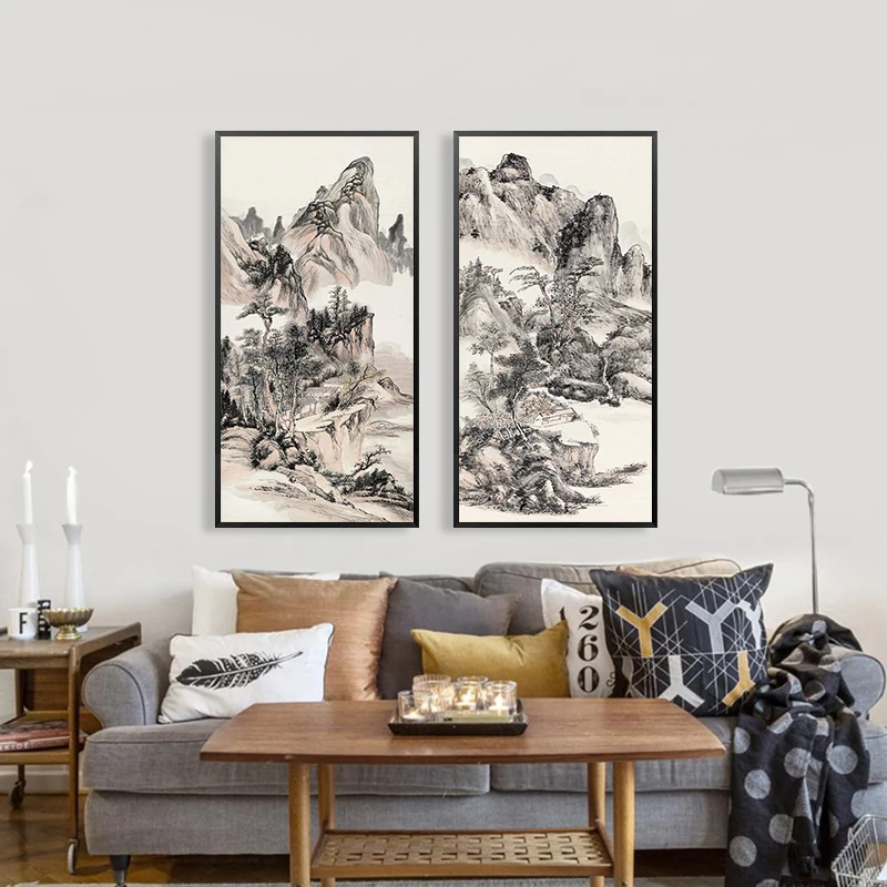 Китайский черно-белый пейзаж с видом на горы живопись по номерам художественные