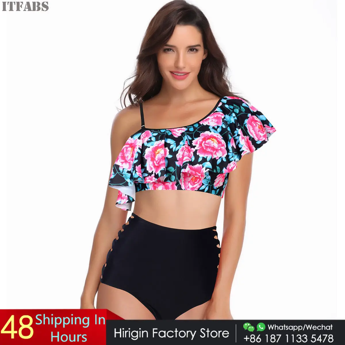 

2019 сексуальный комплект бикини на одно плечо с цветами, купальник с высокой талией, женский купальник с чашками пуш-ап, купальный костюм, лет...