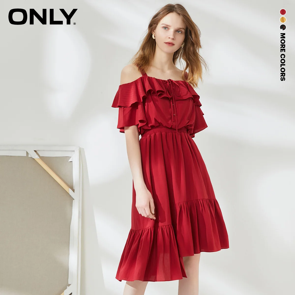 

ONLY 2020 summer new temperament waist waist one shoulder chiffon sling slim dress female | 120207505
