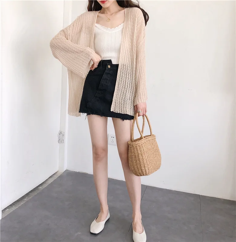 Hawiton Casual Cardigan Sweaters Women Hollow Out Knitted Summer White Knitwear Cardigans Open Front Long Sleeve Female Sweater |