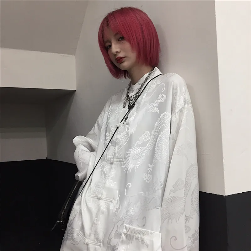 

Oversize Women's Clothing New Spring/Autumn Vintage Stand-up Collar Casual Shirts Street Style Chinese Style Plate Buckle Trend