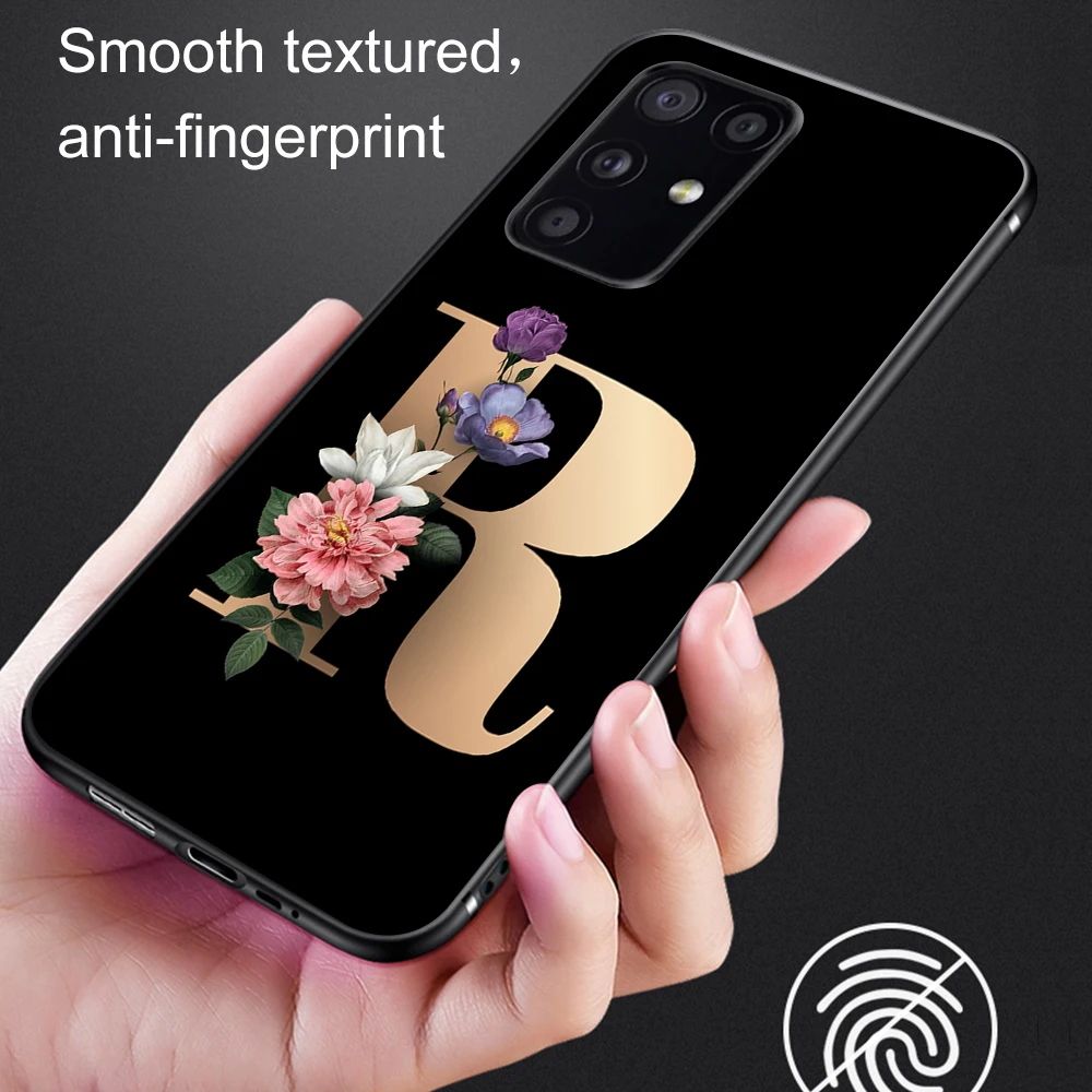 Initial Letter A Z Case For Samsung Galaxy A51 A71 A52 A72 A32 A02S A21S A12 A02 Flower Soft Silicone TPU Phone Protection Funda