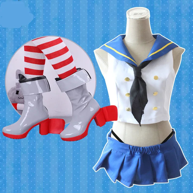 Anime Kantai Collection Shimakaze Uniforms for women sailor suit school uniform boots shoes set Cosplay Costume | Тематическая