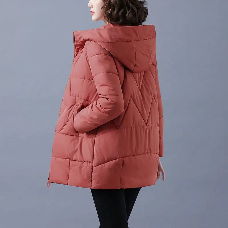 Winter Jacket Women Plus Size Mid-Length Down Jackets Womens Loose Middle Aged Mother Parka Hooded Casual Coat Female M-4XL