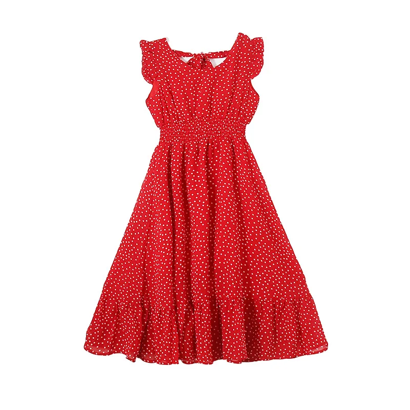 

Children Chiffon Polka Dot Girls Dress Red Color Summer Clothes Thin Comfortable Beach Princess Dress Korean Kids Casual Dresses