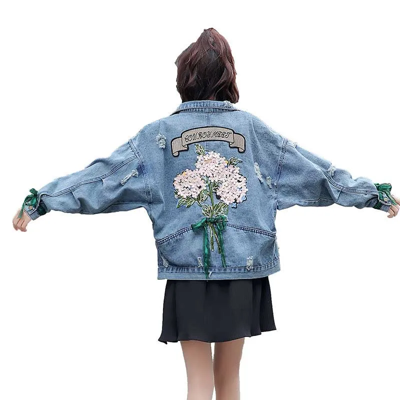 Женская джинсовая куртка с вышивкой новинка сезона осень-зима 2020 плотное пальто