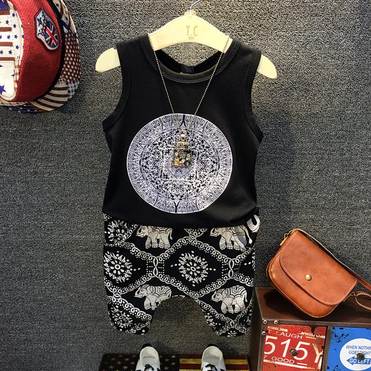 

2PCS Little Boy Clothes Set Elephant Pattern Vest + Shorts Sets Children Clothes Boy Summer Kids Costume Toddler Boys Set Wear