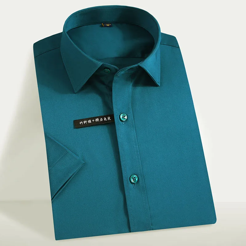 

Men's Stretch Easy Care Basic Dress Shirts Comfortable Soft Bamboo Fiber Thin Summer Casual Short Sleeve Regular-fit Tops Shirt