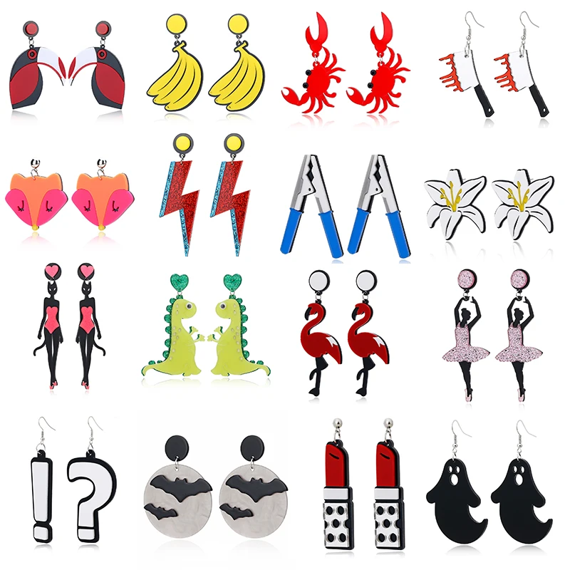 

XIYANIKE Animal Characters Fruit Funny Party Exaggerated Acrylic Earrings Womens Fashion Earrings Long Pendant Jewelry 2020