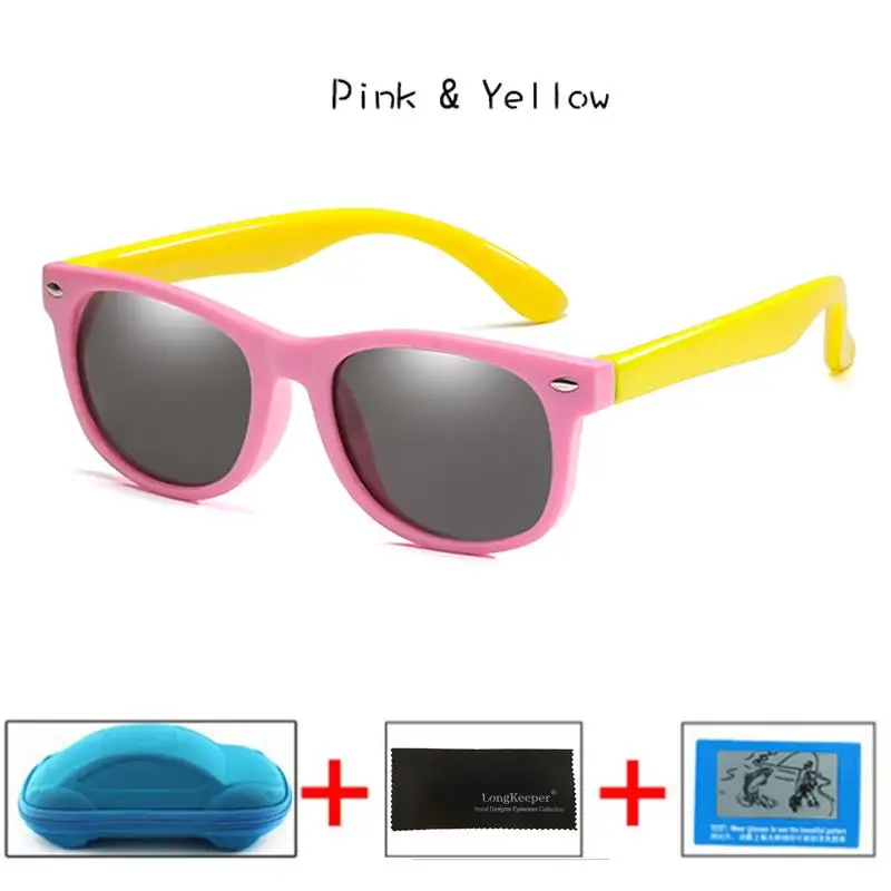 Pink Yellow Поляризационные детские солнцезащитные очки longkeader для мальчиков и девочек, небьющиеся Защитные солнцезащитные очки TR90 UV400 очки с коробками - Цвет линз: Pink Yellow