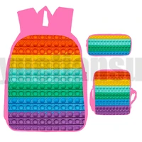 3d print rainbow color bubble type pink 3 pcsset pop it backpack anime laptop book bag schoolbags family game for teenagers