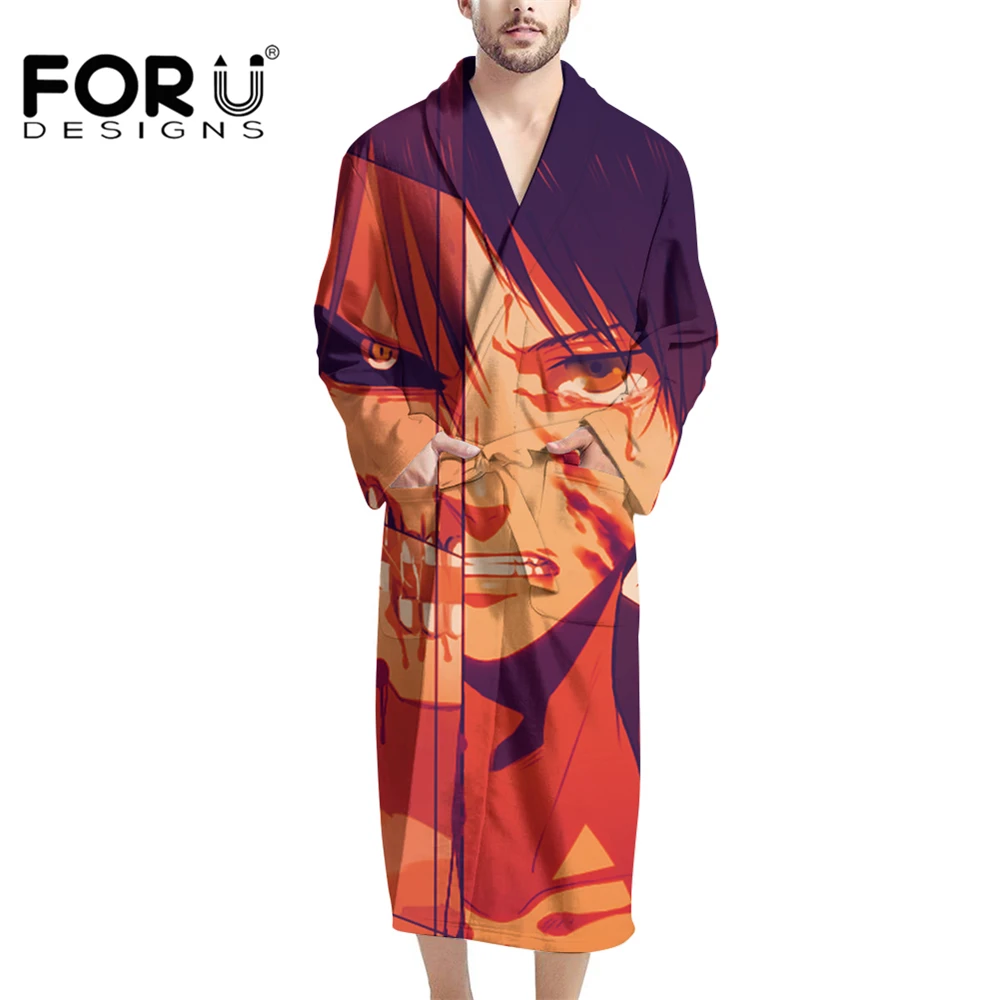 

FORUDESIGNS Cartoon Anime Character Men's Flannel Bathrobe Lightweight Robes with Long Sleeves Legs Bath Robe Soft Sleepwear