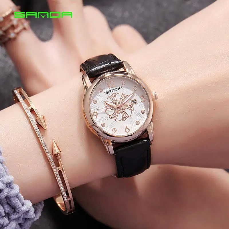 Sanda Лидирующий бренд женские часы водонепроницаемые модные цветочный циферблат
