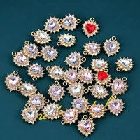 shining crystal heart pendants rhinestone golden metal love charms 10pcslot for diy earring necklace handmade craft jewelry