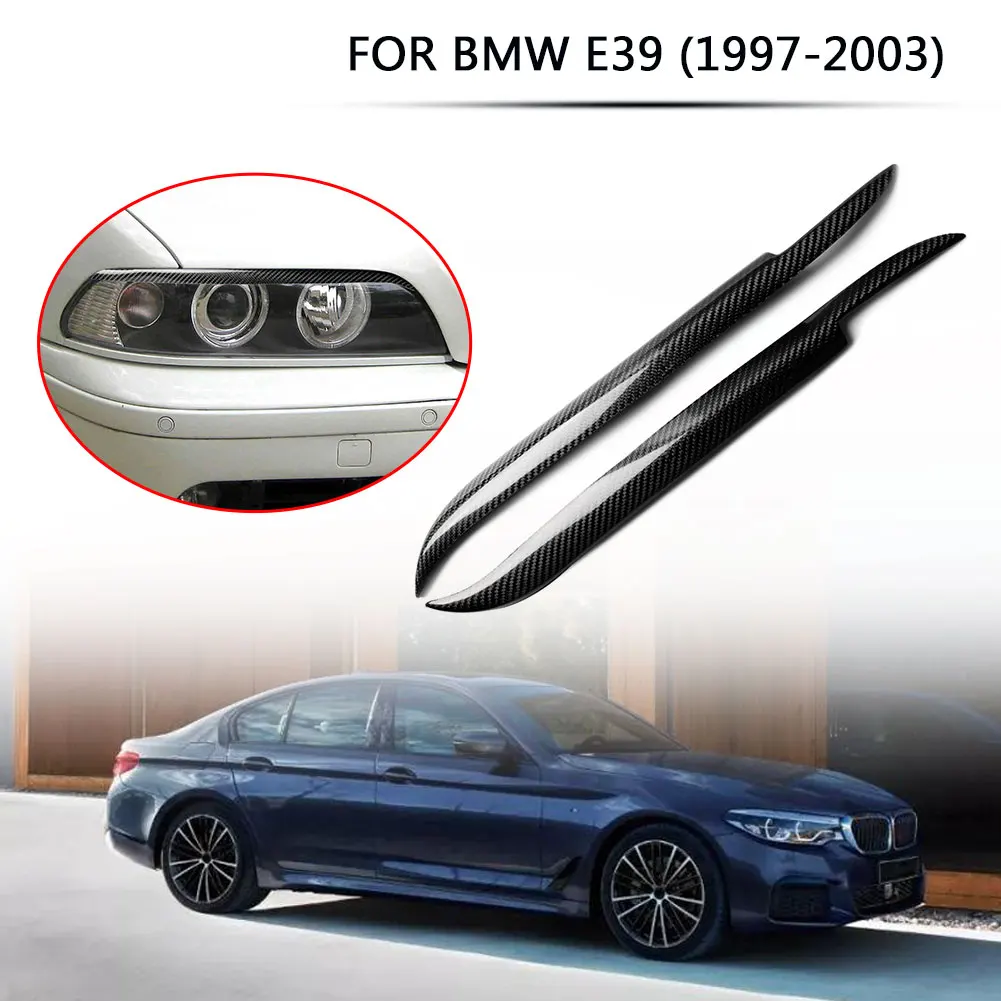 

Black Headlight Eyelids Cover Trim Carbon Fiber Headlight Headlamp Eyelids Eyebrows Trim Decoration for BMW E39 97-03