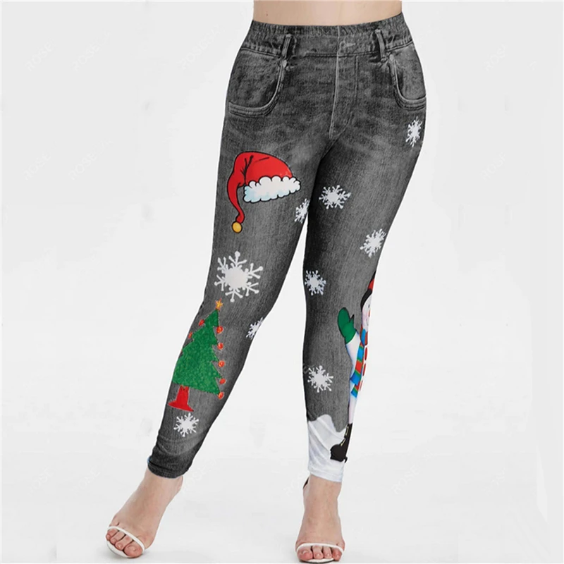 

Christmas Print Autumn Pencil Pants Snowman Xmas Hat Button Women Ankle Length Pants Fashion Christmas Female Pants