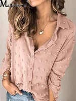 autumn womens turn down collar buttons shirts 2021 fashion casual long sleeve solid fluff polka dot lady shirts tops