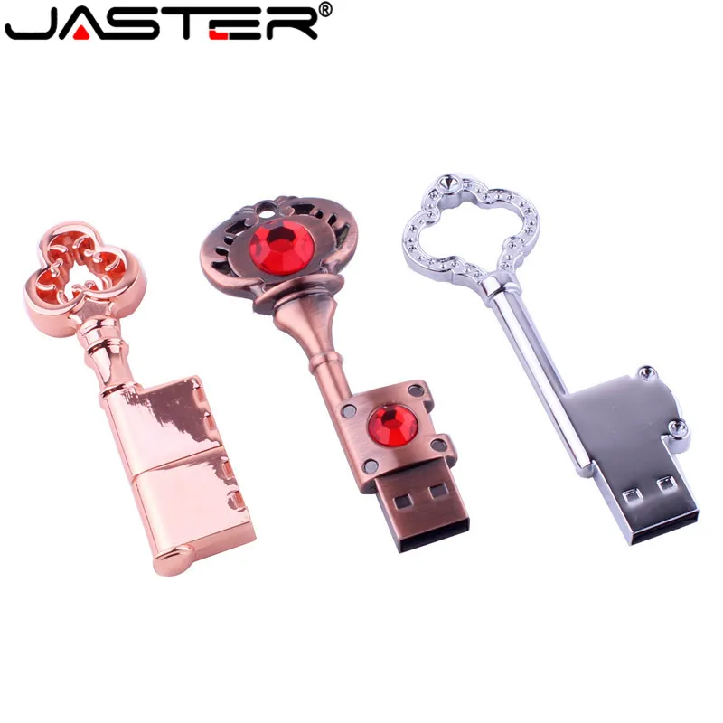 

JASTER Fashion USB flash drive metal diamond heart shape key pen drive 4GB 8GB 16GB 32GB 64GB 128GB steel Memory stick Gifts
