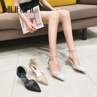 2021 cat with small pointed toes mesh hollow womens sandals stiletto heels buckle sequin womens shoes breathable shiny sandals