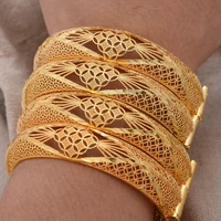 4pcsset gold color dubai bangles for women ethiopian luxury hollow bracelets middle east wedding jewelry african gifts