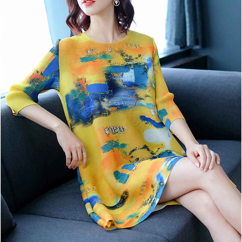 Модное весенне-летнее Новое плиссированное платье с цветочным принтом для