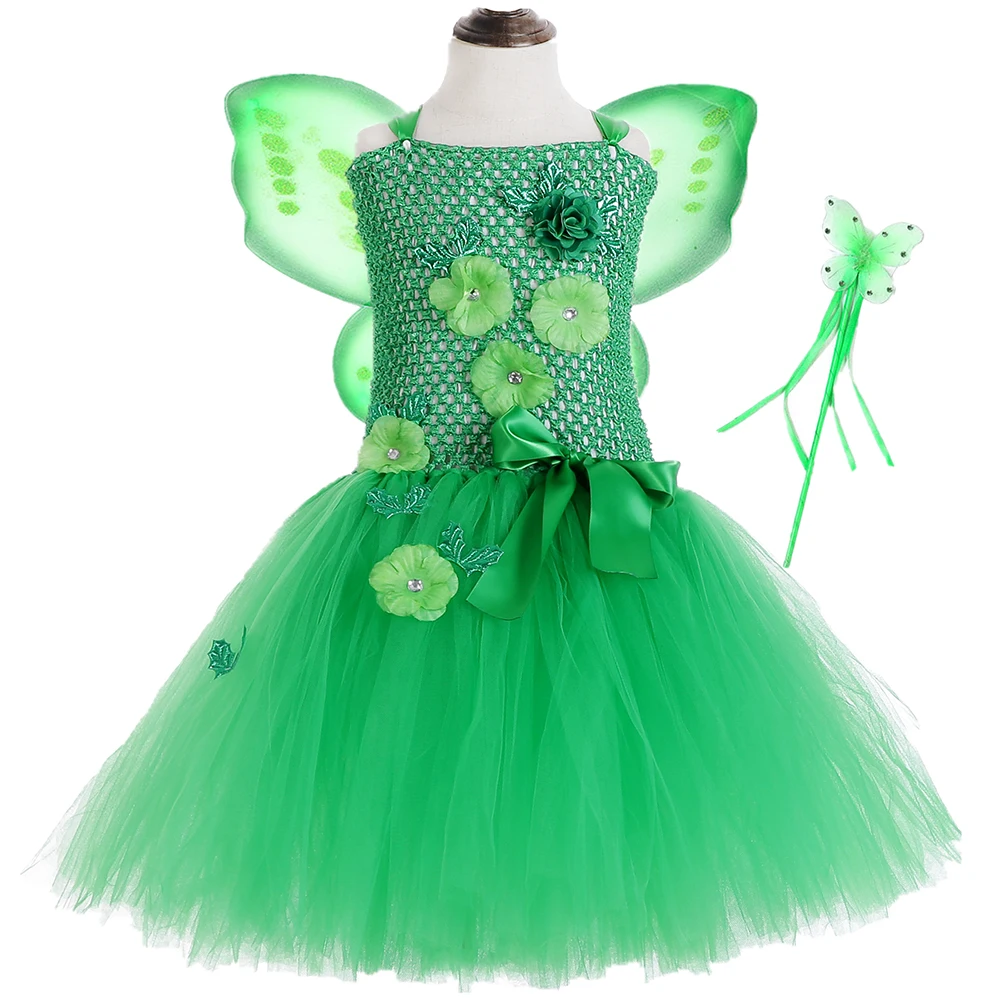 Платье-пачка с крыльями и зелеными цветами для девочек 1 комплект | Детская одежда
