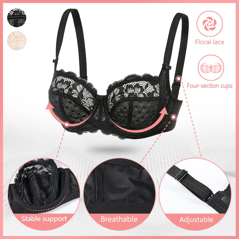 

Hot Sale Women's Lace Full Coverage Underwire Non Padded Support Bra Plus Size