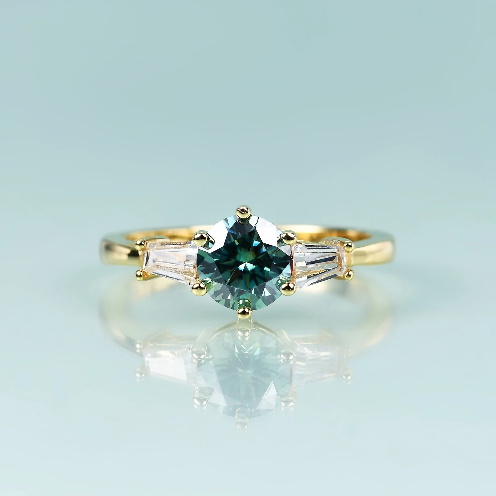 

GEM'S BEAUTY, 14K, 10K, золотая, женская серебряная кольца с мусанитом, Натуральный светло-зеленый Муассанит 3-925 пробы