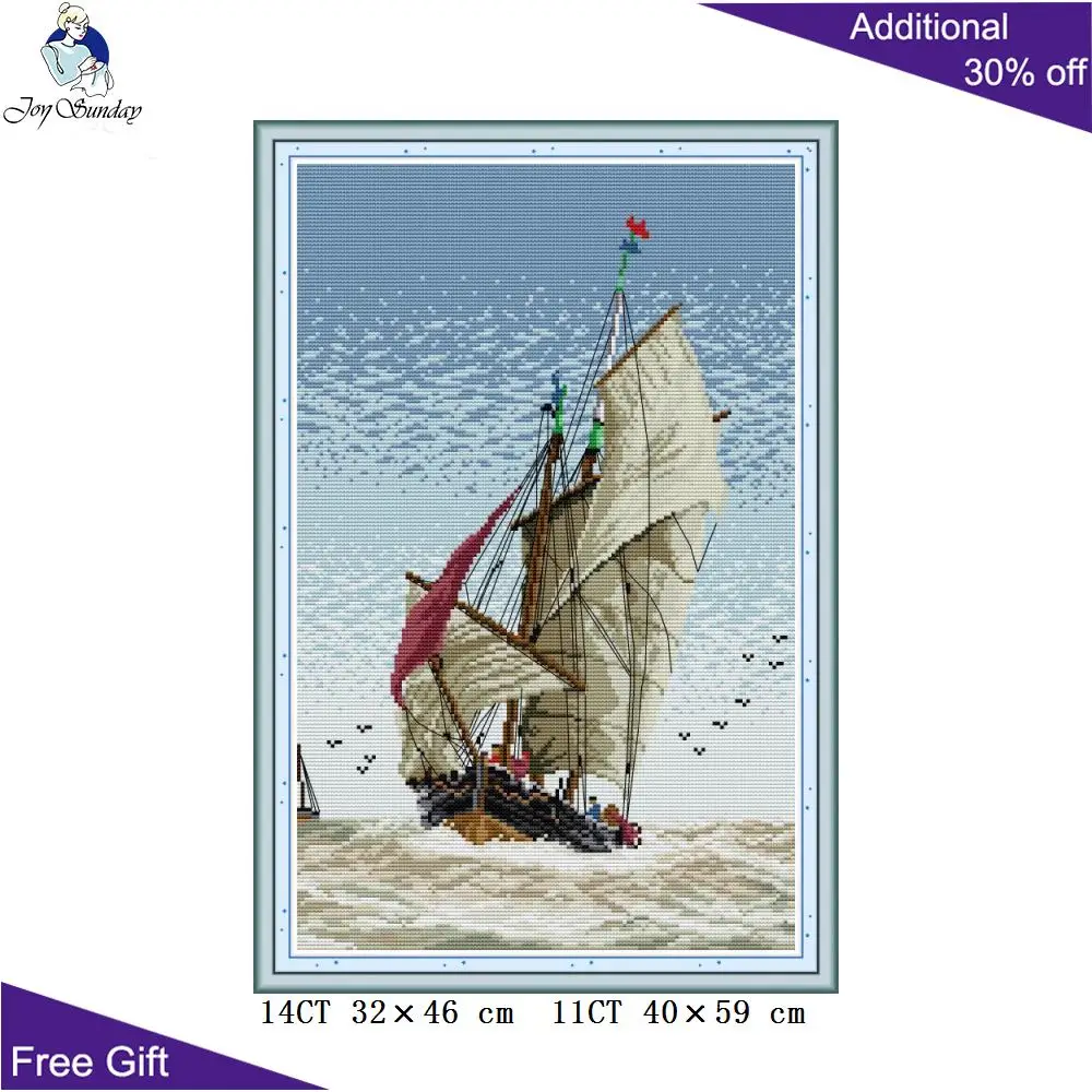 

Joy Sunday Everything Goes Smoothly Cross Stitch FA083 14CT 11CT Counted and Stamped Sailing Needlework Cross Stitch Kits