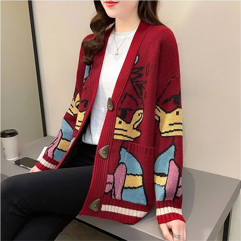 

2021 retro sweater spring and autumn wear lazy style knitted cardigan thin top women