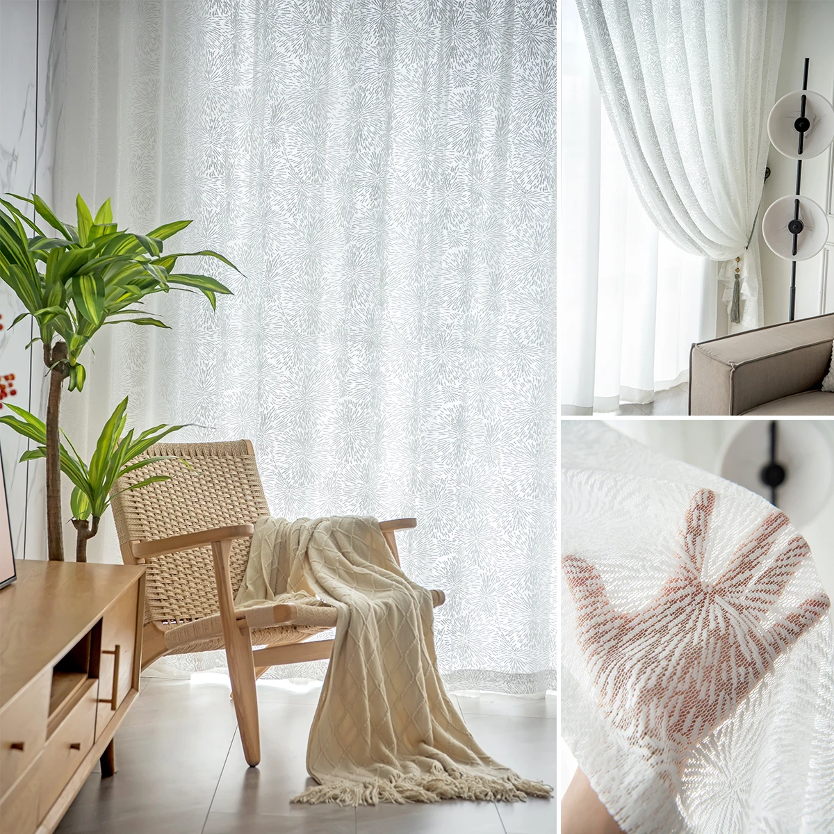 

Solid White Lace Sheer Curtain Home Window Drapes for Bedroom Curtains for Living Room Rod Pocket Elegant Sheer Screening Gauze