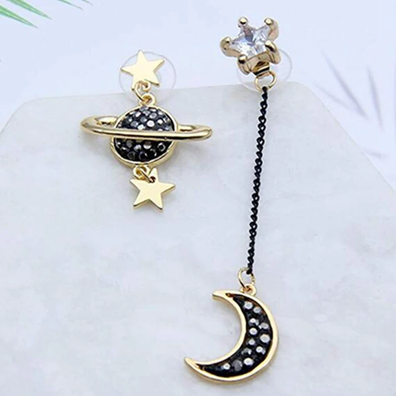 Серьги с Луной и звездой Гипоаллергенный сплав подвеска асимметричный длинный
