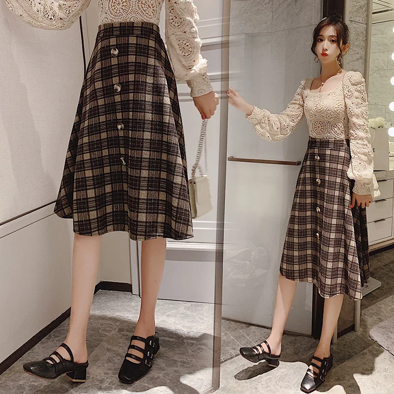 

FaA8115 2019 new autumn winter women fashion casual sexy Skirt kawaii plus size skirt plaid korean harajuku