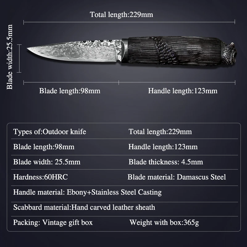 Verkauf Jagd Messer Handmade Damaskus Stahl Ebenholz Feste Klinge Tactical Messer Mit Mantel Bushcraft Leben-saving Messer Camping Werkzeug