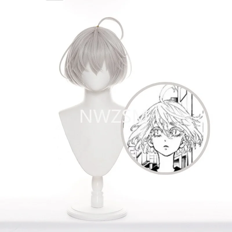 

Anime Tokyo Revengers Senju Kawaragi Akashi Cosplay Bobo Wig Light Gray White Hair Heat Resistant Wig Cap Halloween Wig