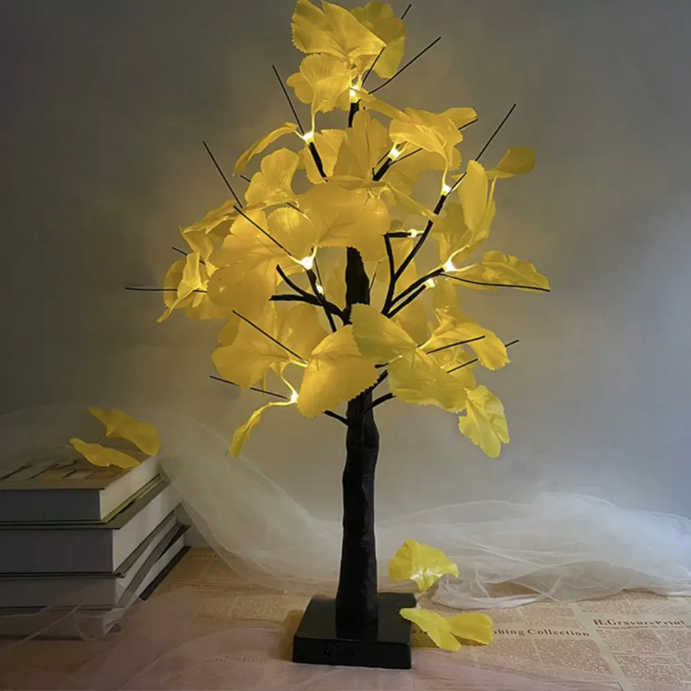 

Simulation Christmas Tree Lights Glowing LED Ginkgo Tree Lamp Christmas Living Room Bedroom Desktop Ornaments Mini Tree