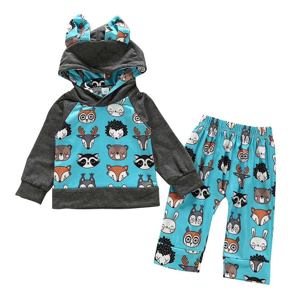 Пуловер с капюшоном и рисунком медведя для маленьких мальчиков комплект из топа