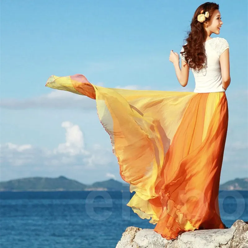 Бесплатная доставка 2021 Новое поступление супер длинная шифоновая юбка для